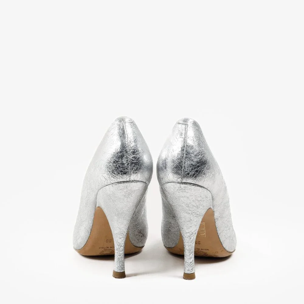 Dries Van Noten Distressed Silver Leather Heels - Picture 3 of 8
